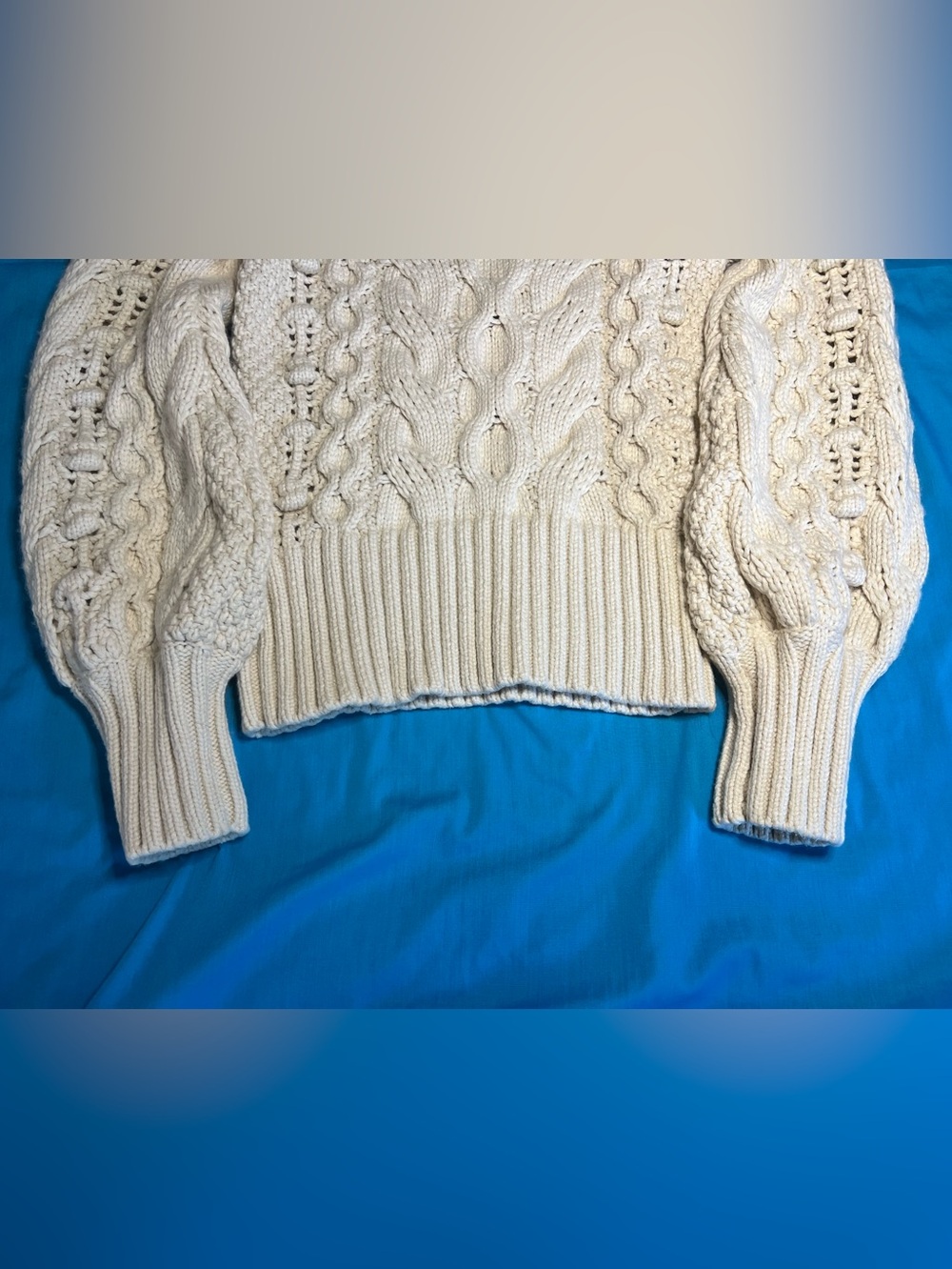 Banana Republic Ticino Cable Puff Sleeve Sweater Cream S Cottagecore Boho Knit - Picture 10 of 14